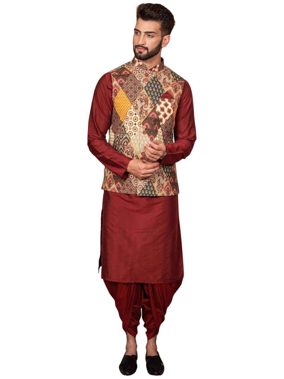 Ensemble veste courte coton homme dhoti bloc de couleurs KISAH - 8