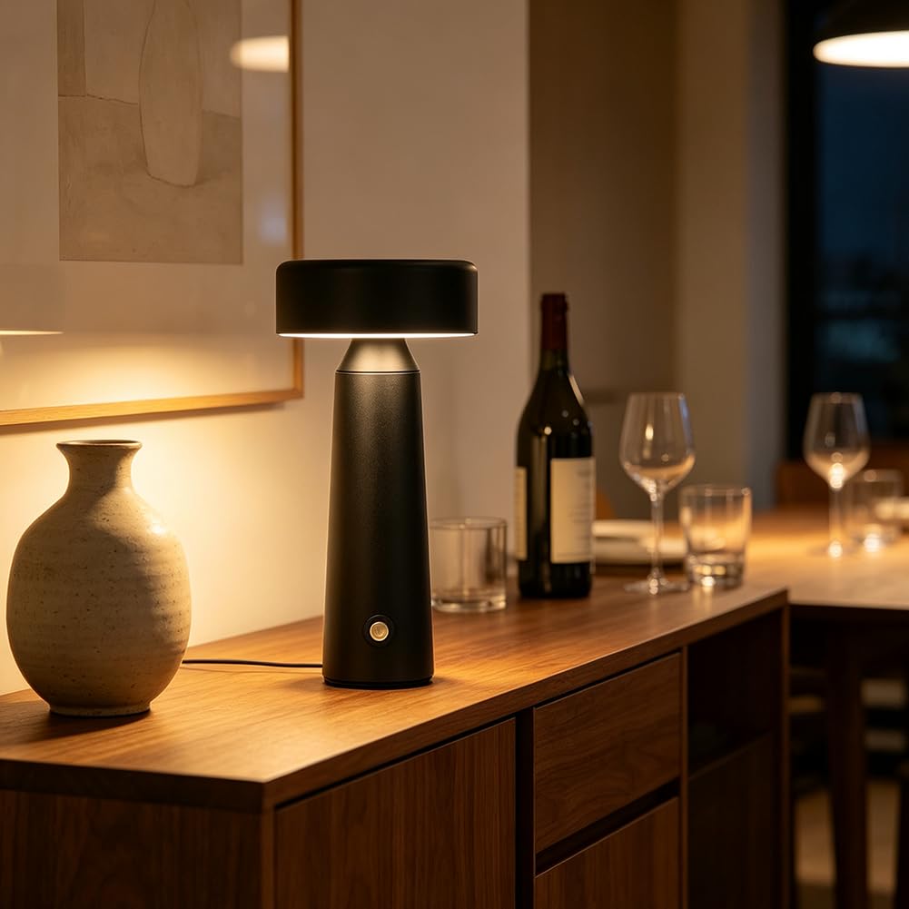 Akku Tischlampe Kabellos LED Dimmbar Innen Tischleuchte Schwarz USB Aufladung Batteriebetrieben Nachttischlampe, Leselampe, 3 Helligkeitsstufen Nachttischlampe Stilvolle Beleuchtung Lichter