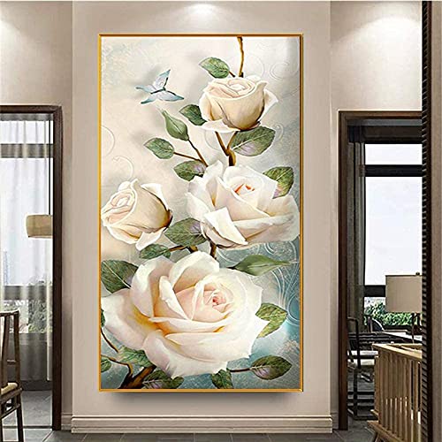 Kit Broderie Diamant Rose Blanche 40x100cm pour Déco Salon Zen - 2