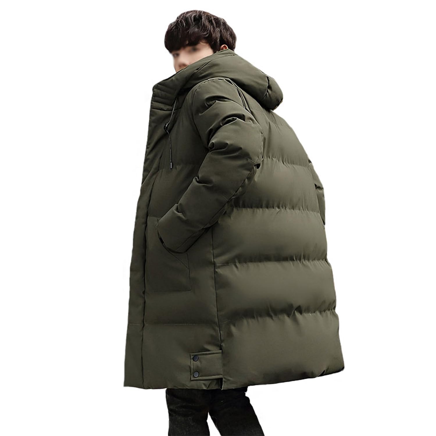 Piumino Lungo Uomo Invernale Caldo Piumino Trapuntato con Cappuccio Parka Zip Spesso Cappotto Invernale Giacca Termica da Uomo