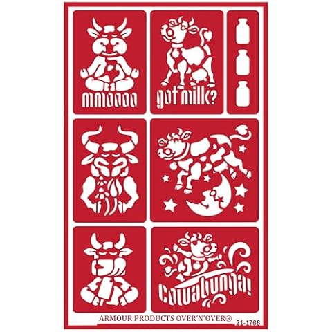Over'N'Over Reusable Glass Etching Stencils – Durable Self-Stick Designs for Glass, Mirrors, and Ceramics with Armour Etch Cream – 5” x 8” Stencil Sheet - Humorous Cows Cover