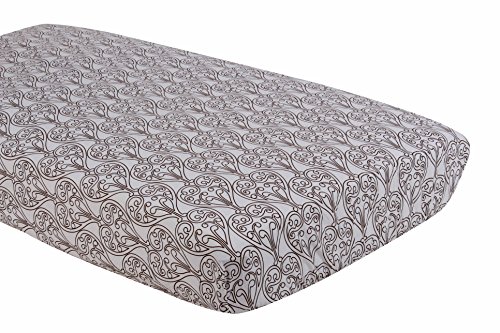 Bacati - One Damask Brown On White Printed Girls 100% Cotton Soft Breathable Percale Crib/Toddler Bed Fitted Sheet #TOP14