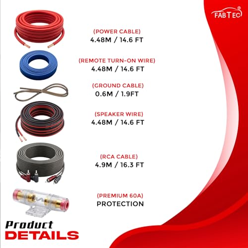 Image of FABTEC 4 AWG Premium Car Amplifier Copper Wiring Kit for 5000W High Power Class D Mono Car Amplifier