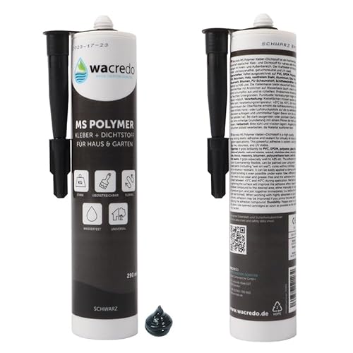 Wacredo MS Polymer Kleber + Dichtstoff für Teich Aquaristik & Pool Spezialkleber Reparaturdichtmasse für Haus & Garten | 290ml DIN Kartusche | PVC & EPDM Teichfolienkleber (1x Kartusche, schwarz)