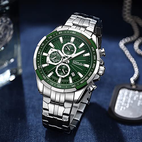 Image of CRRJU Men's Fashion Luxury Stainless Steel Watches for Men Business Auto Date Chronograph Analog Quartz Wristwatches