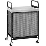 STORAGE MANIAC Rolling Laundry Hamper with Wheels 1-Section Laundry Sorter Rolling Laundrys Basket on Wheels with Removable Bag Clothes Hamper Laundrys Organizer Cart Bathroom Bedroom 90L Grey