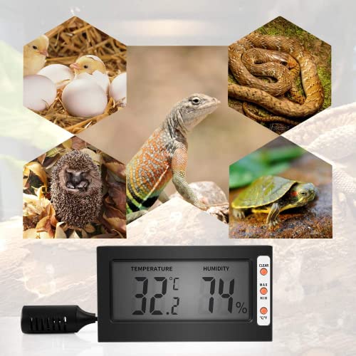 Image of Simple Deluxe Digital Thermometer and Humidity Gauge with Remote Probes for Brooder Reptiles Terrarium, 10 Pack, Black