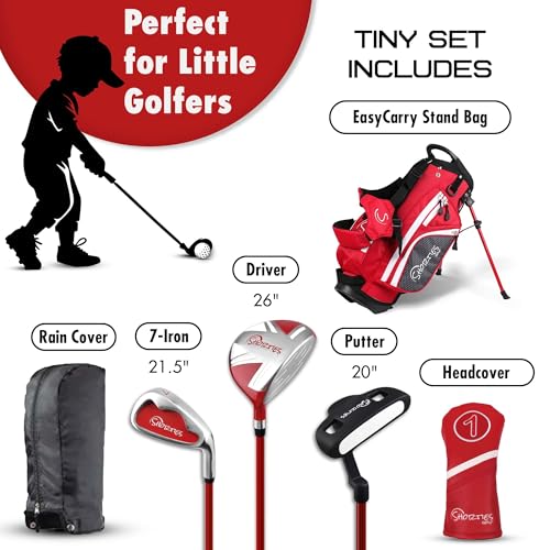 Image of Shorties Golf - Kids Golf Club Set | Perfect for Toddler Golfers and Kids 34 inch-38 inch Tall | EasyCarry Stand Bag | Driver, 7-Iron, Putter, Headcover, and Rain Cover