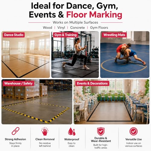 Image of Pangda 2 Rolls Dance Floor Vinyl Tape Black 36 yd x 3 in Durable Tape Splicing Strong Adhesion No Residue for Gym Dance Room Restaurants Kitchen Floor Safety Marking