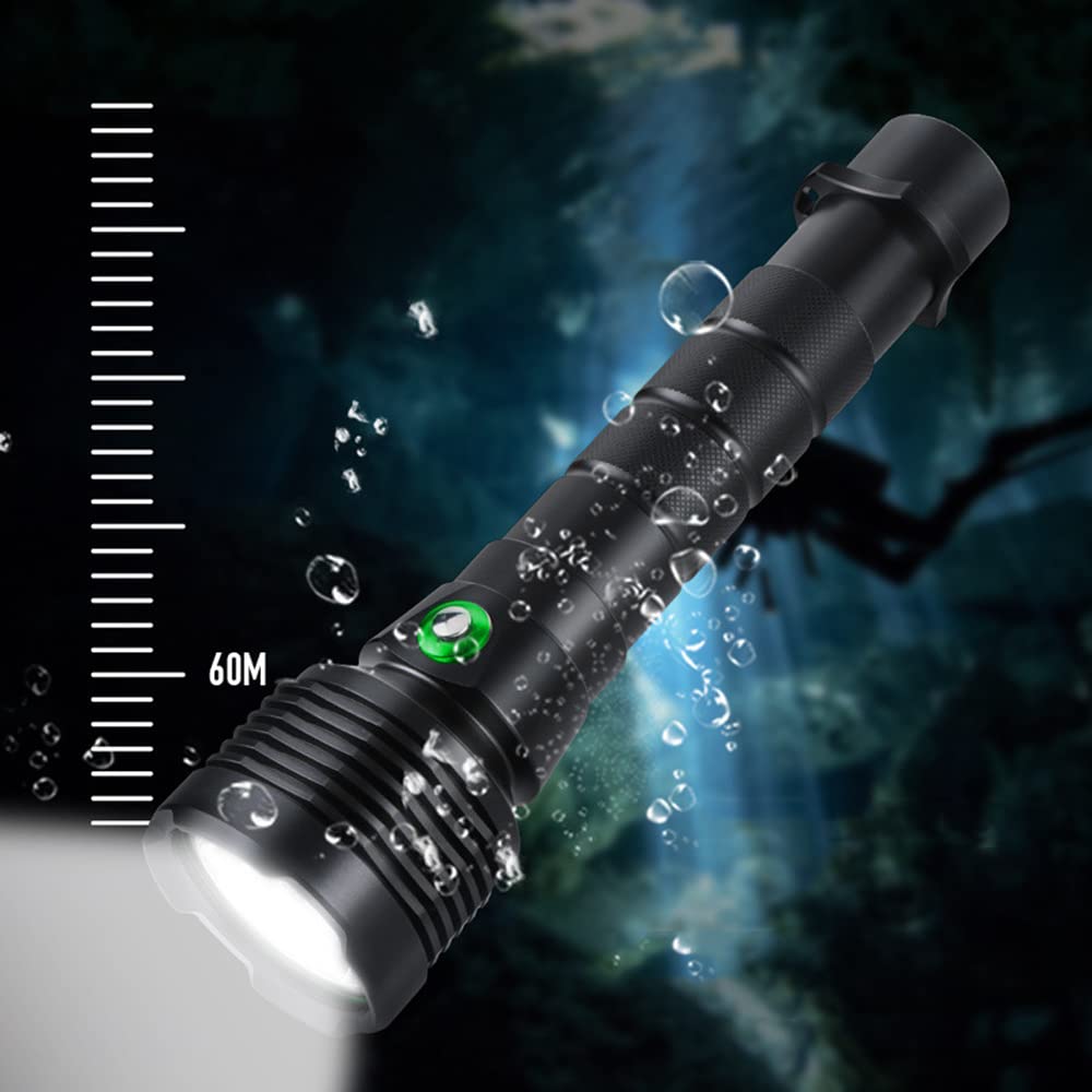Torcia Subacquea Professionale, HXP70.2 luci Bianche ad Alta luminosità IPX8 per Immersioni subacquee, luci sommergibili per Torcia per Sport subacquei all'aperto (con Batteria)