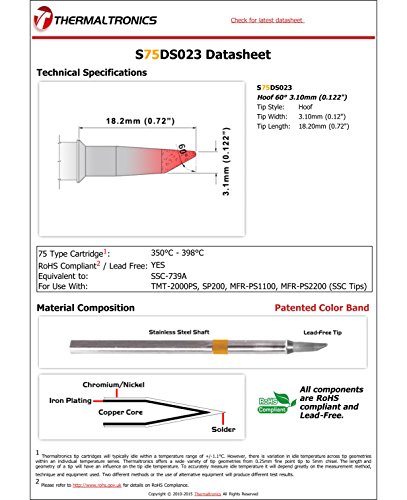 Image of Thermaltronics S75DS023 Hoof 60deg 3.10mm (0.122in) interchangeable for Metcal SSC-739A