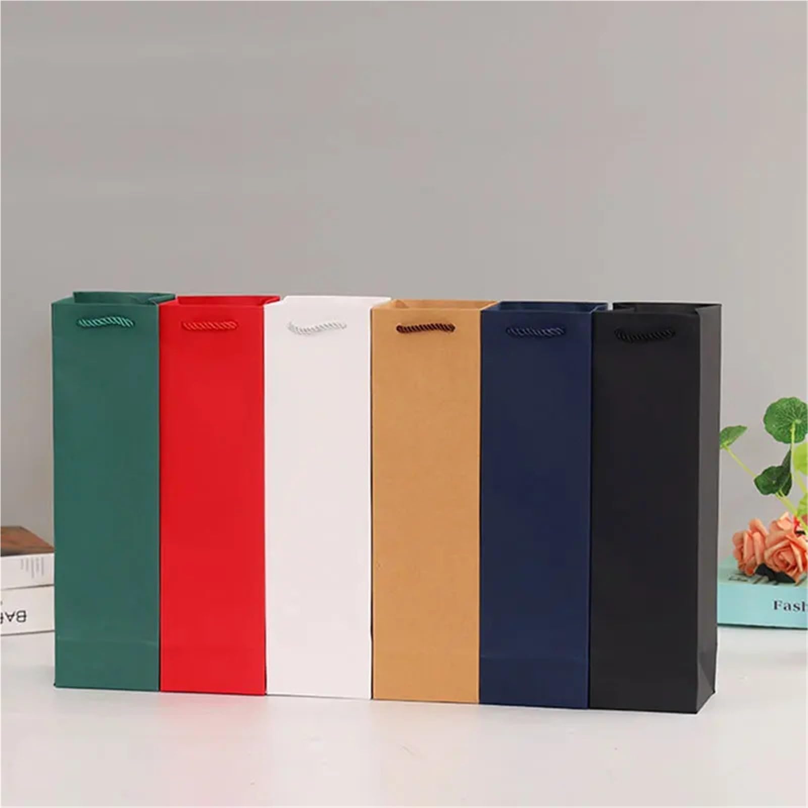 Weinbeutel für Flaschen, 6 Stück, Premium-Papier-Wein-Tragetaschen mit Kordel, vielseitig und stabil, Geschenk zur Aufbewahrung von Wein, dunkelblau, One Size, Ein Stil