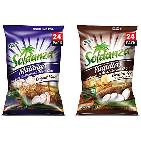 Soldanza Cassava Chips, 1.59 Ounce (Pack of 24) and Soldanza Plantain Chips, Naturally Sweet, 2.5 Ounce (Pack of 24) Cover