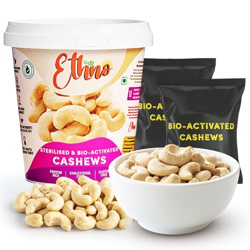Image of Ethno Bio-Activated Jumbo Cashews (7-Pack) - Premium Roasted & Sterilised Cashews - Fresh Kaju Dry Fruits - No Added Sugar, Oil-Free, Heart-Healthy Clean Energy Snack for Adults (210g