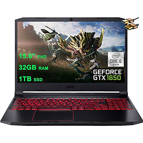 Flagship Acer Nitro 5 Gaming Laptop 15.6” FHD IPS Display 10th Gen Intel 4-Core i5-10300H (Beat i7-8750H) 32GB RAM 1TB SSD GeForce GTX 1650 4GB Backlit Wifi6 USB-C Win10 + iCarp Wireless Mouse