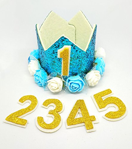 Pet Show Blue Crown Dog Birthday Party Hat For Boys Male Pets Birthday Party Cat Headband Hats With Figures 0-9 Charms With Glue Dots Party Accessories Pack Of 1 #TOP1