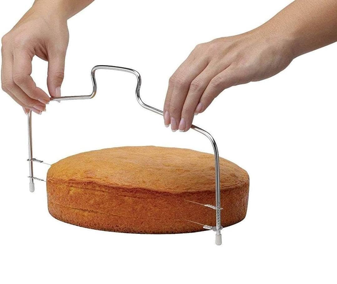 A m Bakers Cake Slicer Adjustable Stainless Steel Cake Cutter, Leveler Bakeware Tool Kitchen Tool for Pizza Dough Cake Décor 1Pc (Silver)