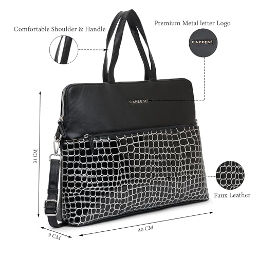 Image of Caprese Lily Large Laptop Bag for Women with Adjustable & Detachable Strap | Croc-Embossed Faux Leather | Fits Up to 15.6-Inch Laptop | Handheld & Shoulder Bag | Multi-Compartments for Office & Travel