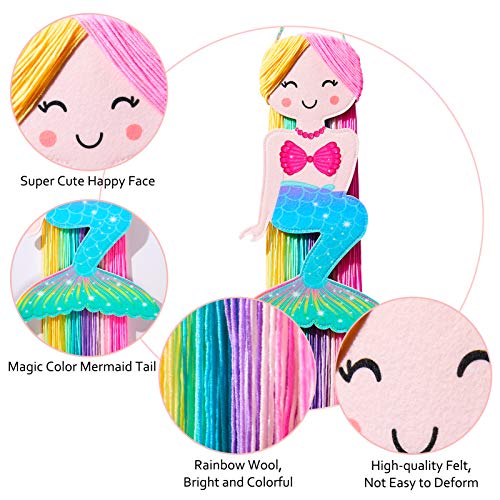 Beinou Hair Bow Holder Organizer for Girls Mermaid Headband Holder Rainbow Yarn Tassels Hair Clip Organizer Storage Mermaid Party Decor Home Decor
