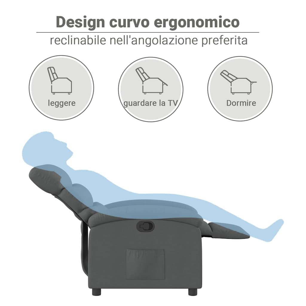 vidaXL Poltrona Reclinabile in Tessuto Grigio Scuro