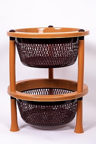 Image of TeDeMel Desire TESLA4 Virgin Plastic Dish Rack | 4-Layer Vegetable Tray Basket for Onion & Potato | Multipurpose Storage for Kitchen, Home & Office Use | Dark Brown