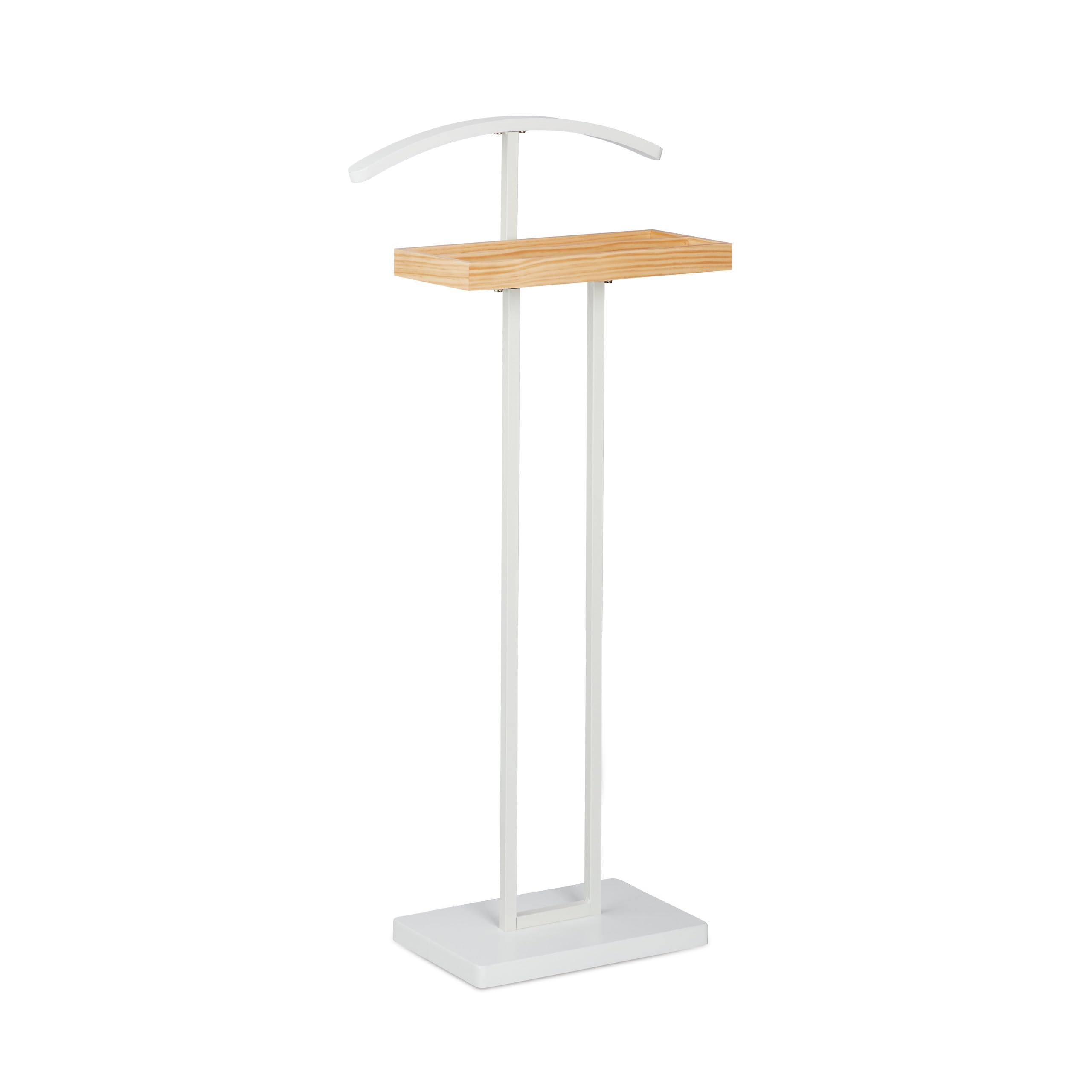 Relaxdays Servomuto, Ripiano in Legno, Autoportante, Omino Indossatore Appendiabiti, MDF & Metallo, 102x46x24 cm, Bianco