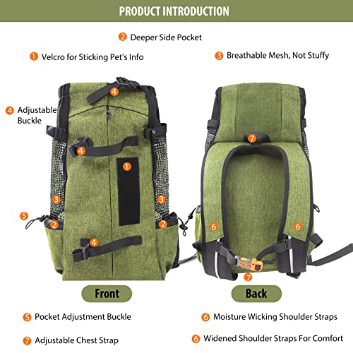 PETCUTE Hundetasche Hundetransporttasche Tragetasche für Hunde Katzen Wanderrucksack Seite Atmungsaktives Netz Rucksack für groß Hunde Katzen bis zu 16,5 kg Gras-Grün