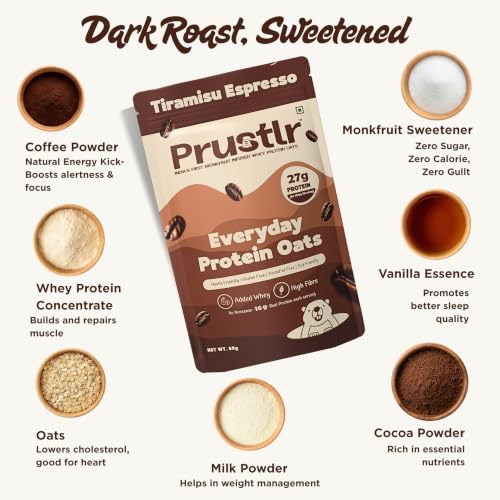 Image of Prustlr Protein Oats, Pack of 10-600g | 27g Protein (with Added Milk) | Assorted Flavours | Instant Breakfast Cereal | Sweetened with MonkFruit | Oatmeal | Overnight Oats