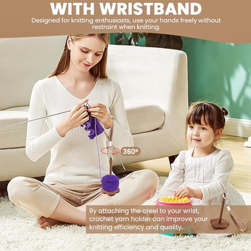Image of Yarn Holder, Portable Wrist Yarn Ball Minder Stand with Wristband and Crossbody Strap, Wooden Yarn Storage Organizer Yarn Spinner Knitting Supplies Prevent Yarn Tangling for Craft Lover