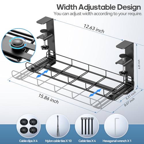 image for KDD Under Desk Cable Management Tray, Adjustable Widths Desk Cable Org