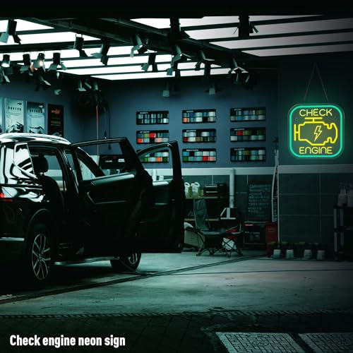 Image of Check Engine Neon Sign for Wall Decor Garage Light LED Light USB Powered for Man Cave Auto Repair Shop Workshop Party Birthday Gift