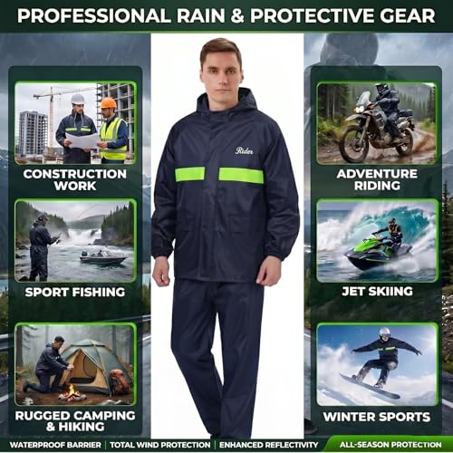 Image of Allextreme Raincoat with Reflective Strip Hooded & Adjustable Waterproof Poncho Rainwear Reversible Polyester Reusable Rainsuit for Sports Bikers Riding Camping Men & Women