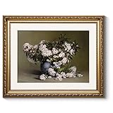 ARPEOTCY Gold Framed Floral Wall Art, Living Room Bedroom Mountain Laurel Pictures Wall Decor, Farmhouse Retro Decor, Canvas Prints, Antique Picture Frame Vintage Flower Paintings,13x16 Inch