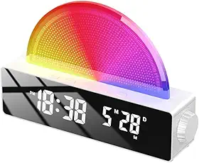 Relógio Despertador Simulador de Nascer do Sol Acordar Manhã com 2 Modos Despertar Display LED Luz Noturna Ambiente Multi-Cor Brilho Ajustável Energia USB Decoração para Casa Quarto Sala Estar Present