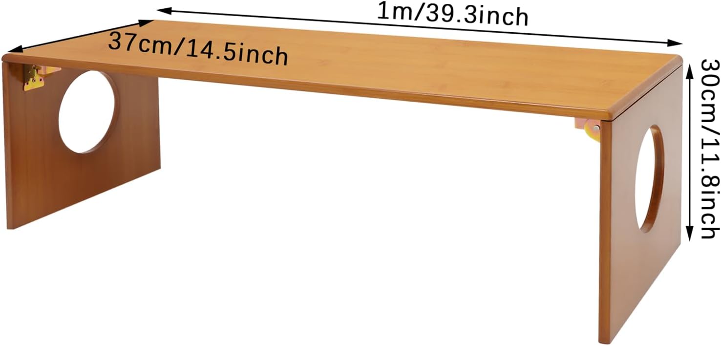 Eapmic 39.3in Folding Floor Coffee Table, Bamboo Low Japanese Floor Table, Portable Coffee Tables for Living Room Bedroom Meditation Tatami Home Office (39.3in)
