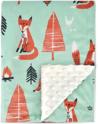 BORITAR Fox Baby Blanket Soft Minky with Double Layer Dotted Backing Ultra Soft and Cute Kids Blanket for Toddler Bed, 30 x 40 Inch Green