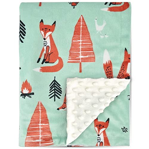 Image of BORITAR Fox Baby Blanket Soft Minky with Double Layer Dotted Backing Ultra Soft and Cute Kids Blanket for Toddler Bed, 30 x 40 Inch Green