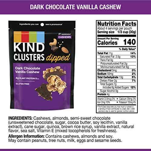 KIND Snack Clusters Dipped, Dark Chocolate Vanilla Cashew, Gluten Free, 4g Protein, 4 Ounce , 8Count - image 2