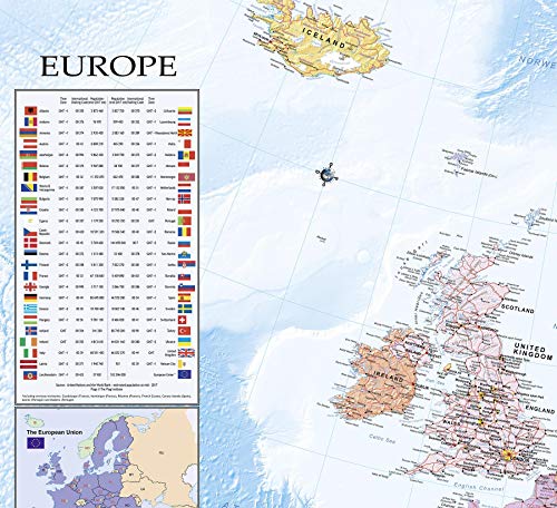 Close Up XXL Europakarte Poster | mit Flaggen & zahlreichen Infos über Europa | detailliert - Premium Weltkarte Plakat | 135 x 100 cm