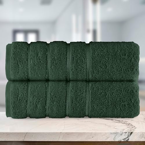 Image of Elegant Comfort 100% Turkish Cotton 4 Lines Viscose Stripe Luxury 2 Pack Bath Towel Set 27 x 54 Inch - Super Soft and Highly Absorbent Premium Hotel Spa Quality Towels for Bathroom Use, Hunter Green
