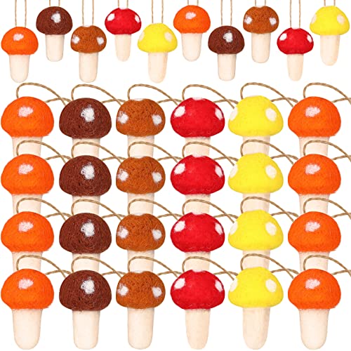 24 Pcs Christmas Felt Mushroom Ornaments Christmas Tree Hanging Ornament Wool Felted Mushroom With Rope Thanksgiving Decorations For Thanksgiving Christmas Mantel Home Decor Diy Craft Supplies #TOP26