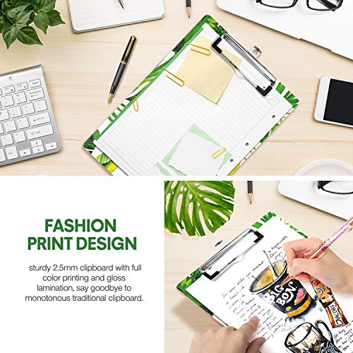 Fashion Clipboard, Wooden Print Designfull Color Printing Clipboard for Nurses, Lawyers and Students Use, A4 Standard Size 8.5\" x 12.5\" Paperboard Clipboard Low Profile Clip (Green Palm) - Thumbnail 3