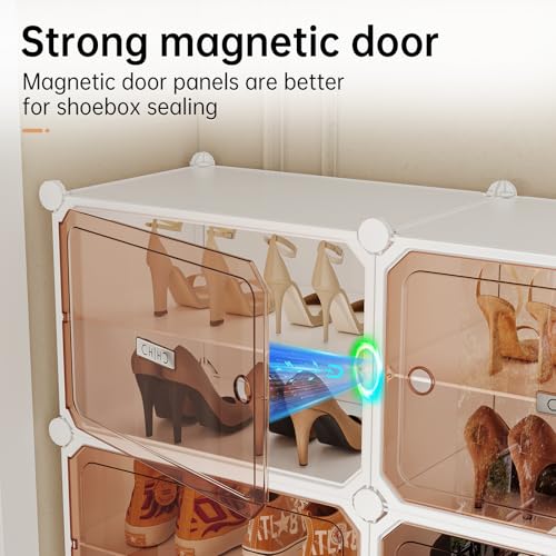 Image of MAGINELS 6-Tier Shoe Rack,Expandable Plastic Shoe Cabinet. Shoe Storage with Door,Entryway, Closets, Hallway, and Bedroom.Accommodates Up to 24 Pairs of Shoes.Grey (6 Tier 24 Pairs(White))