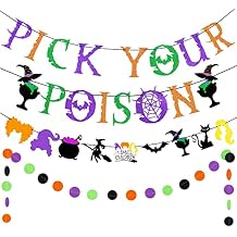 Pick Your Poison Banner Potion Bar Banner, Pick Your Poison Sign Halloween Party Banner for Haunted Mansion Home Halloween Hocus Pocus Party Decorations