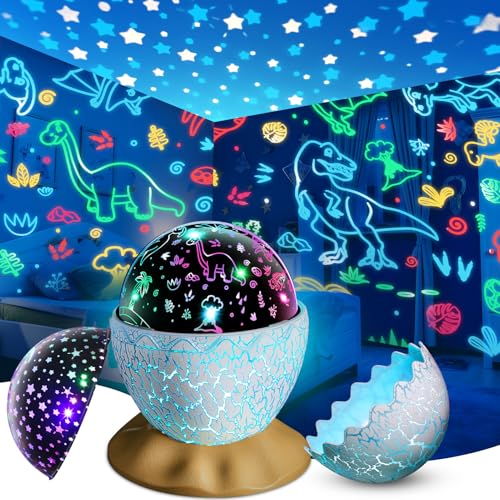 Dinosaur Egg Night Light for Kids Sensory Toys for Kids Ages 3-5 6 7 8 9 10 Dinosaur Toys Night Light Projector Birthday Gifts for 3-12 Year Old Boys Girls 2-in-1 Dino & Star Lamp