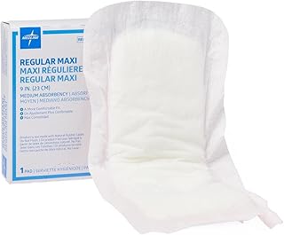 Medline Maxi Adhesive Sanitary Pads, Medium Absorbency, 9 Inches Long, Individually Packaged