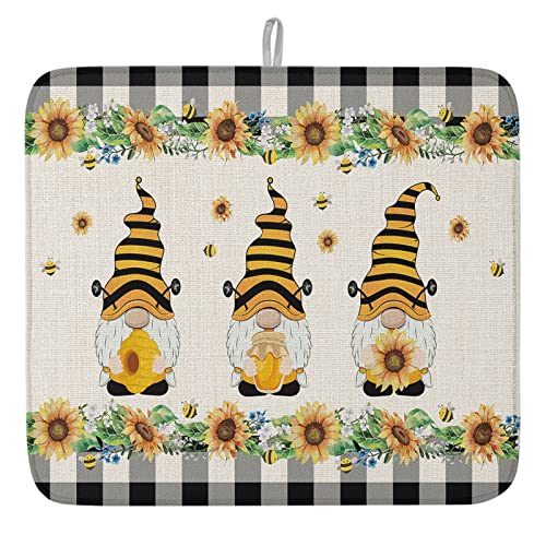 Microfiber Dish Drying Mat 18x24inch, for Kitchen Counter/Countertop Drying Mat, Spring Gnome Sunflower Absorbent Dish Draining Mat/Pad for Sink,Bar,Coffee,or Cup - Buffalo Plaid