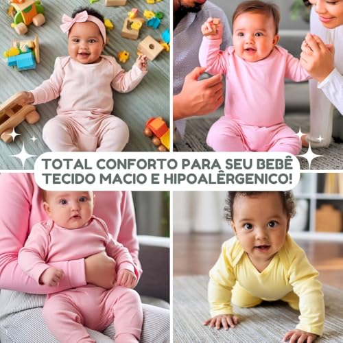 Kit 4pç Roupa De Bebê Body Manga Longa E Mijão Menina (Menina, P)