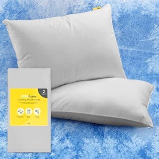 Cosi Home Cooling Pillow Cases (2 Pack) Q-Max 0.45, Double-Sided for Summer & Year-Round Use, Breathable Cool Silky Pillow Covers, Machine Washable - Grey