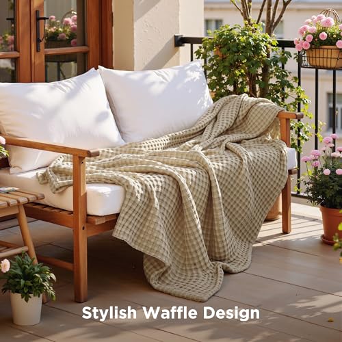 Image of Bedsure Cooling Cotton Waffle Twin XL Blanket - Lightweight Breathable Blanket of Rayon Derived from Bamboo for Hot Sleepers, Luxury Throws for Bed, Couch and Sofa, Warm Taupe, 66x90 Inches